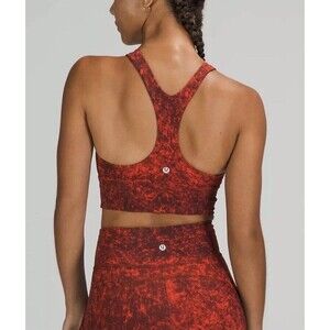 Lululemon Wunder Train Longline Sports Bra Denim Wash Print Autumn Red Size 6‎